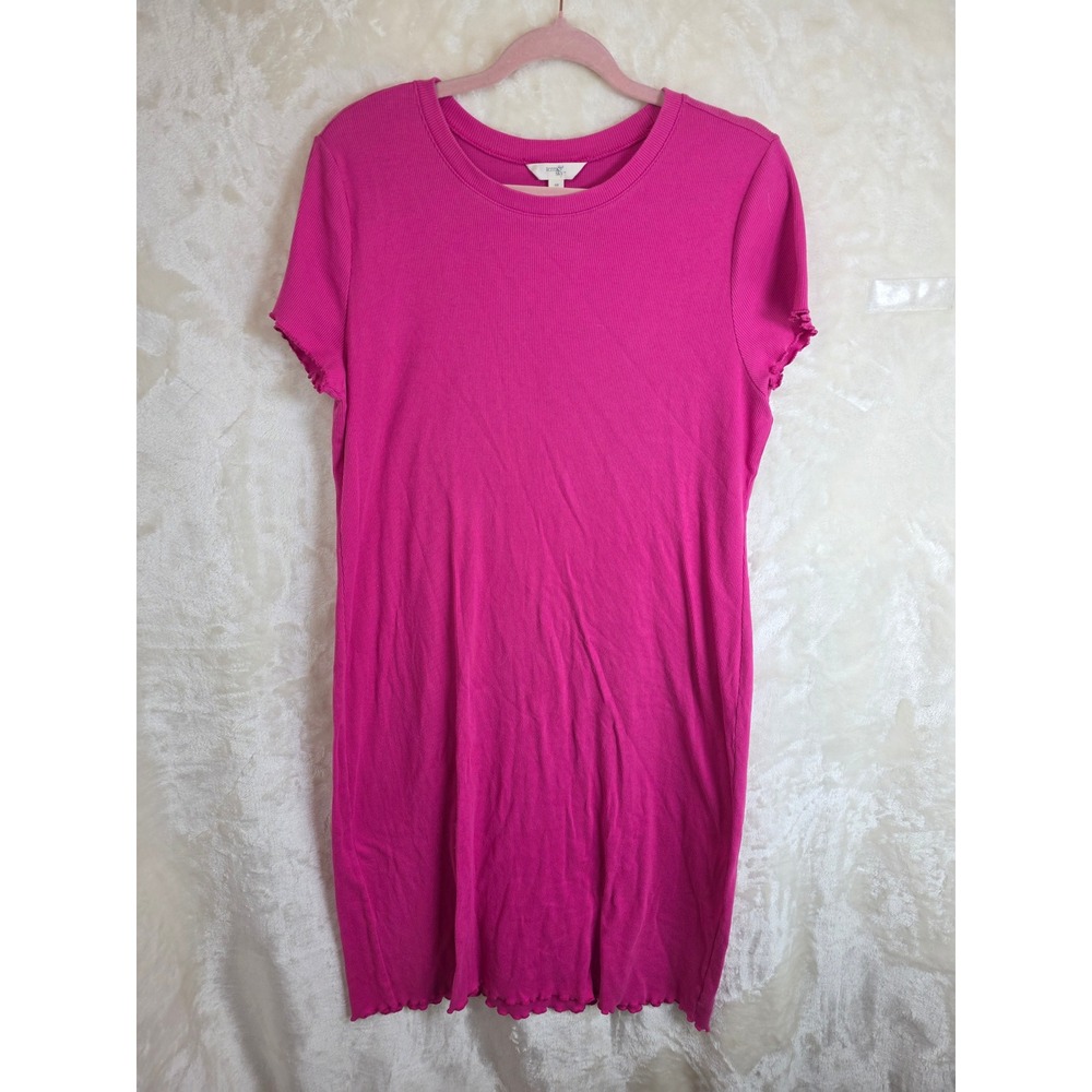 Terra‎ & Sky Pink Ribbed Lettuce Edge T-Shirt Dress Womens 0X 14W TS24100108819